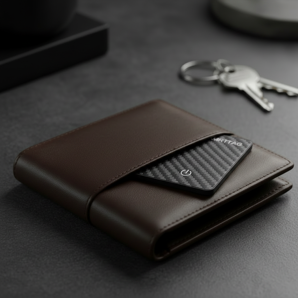 Trace Card wallet tracker inside a premium leather wallet